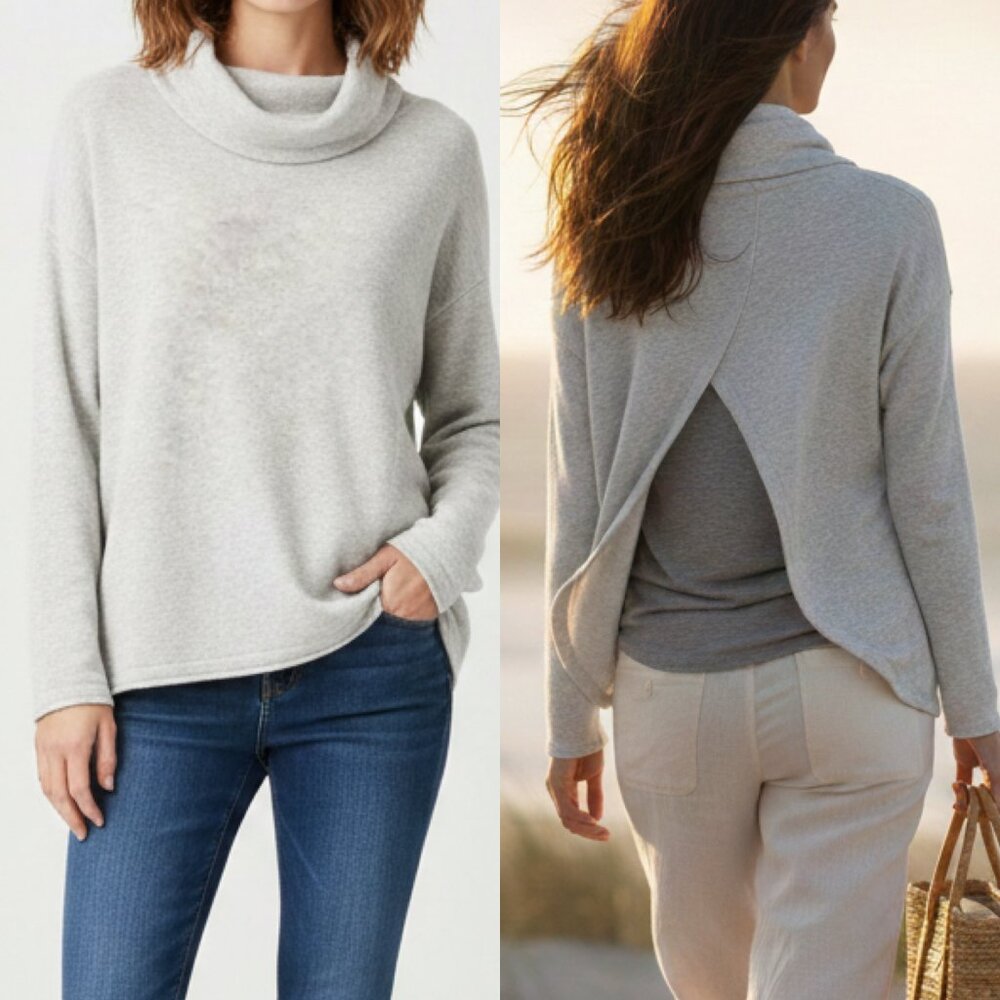 Cowl Neck Vineyard Vines Heather Gray Wool Blend Pullover Sweater Size M Medium